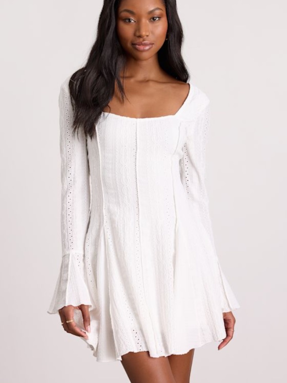 Lulus Mirielle White Textured Long Sleeve Mini Dress - Size M